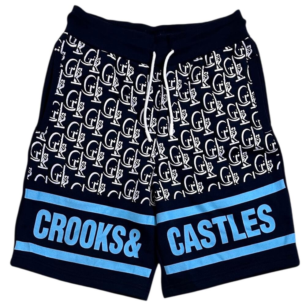Crooks & Castles Men's Sweatshorts New Core Monogram Fleece Shorts in Navy